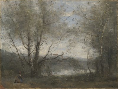 Ein Teich durch die Bäume gesehen, ca. 1855-65 von Jean Baptiste Camille Corot